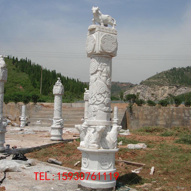 大理石青石石雕动物大理石柱子十二生肖方柱摆件汉白玉龙盘柱雕塑