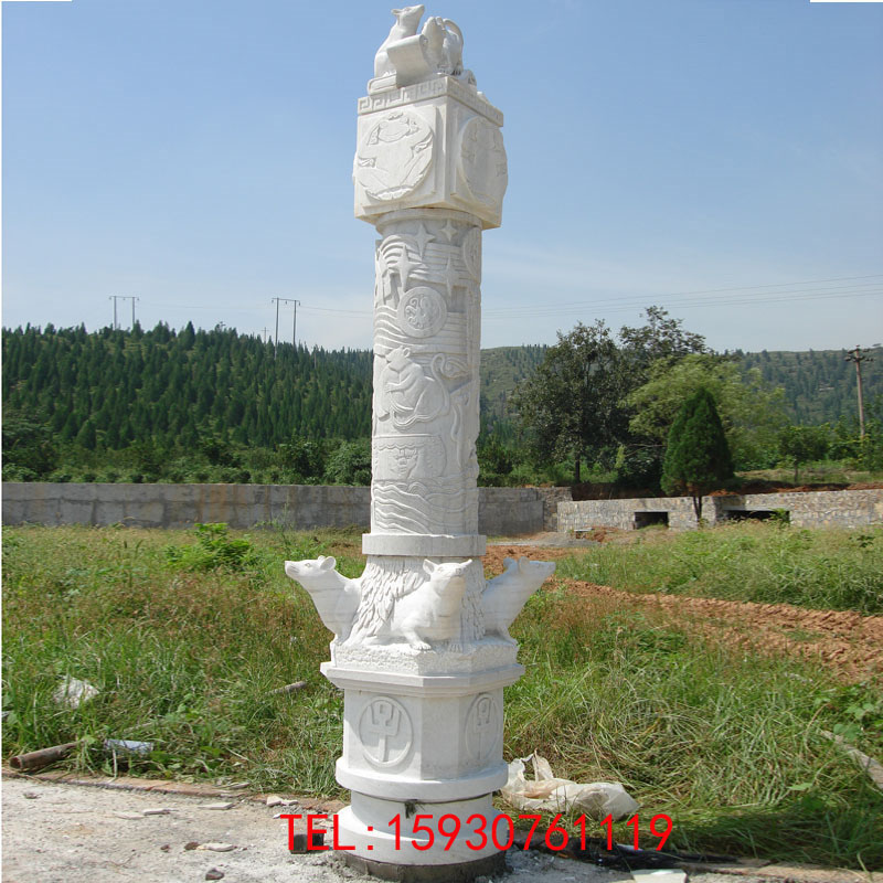 大理石青石石雕动物大理石柱子十二生肖方柱摆件汉白玉龙盘柱雕塑