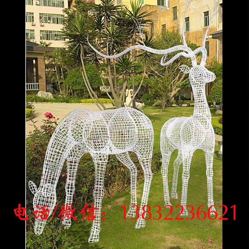创意几何铁艺雕塑金属镂空户外抽象梅花鹿摆件景观园林不锈钢动物