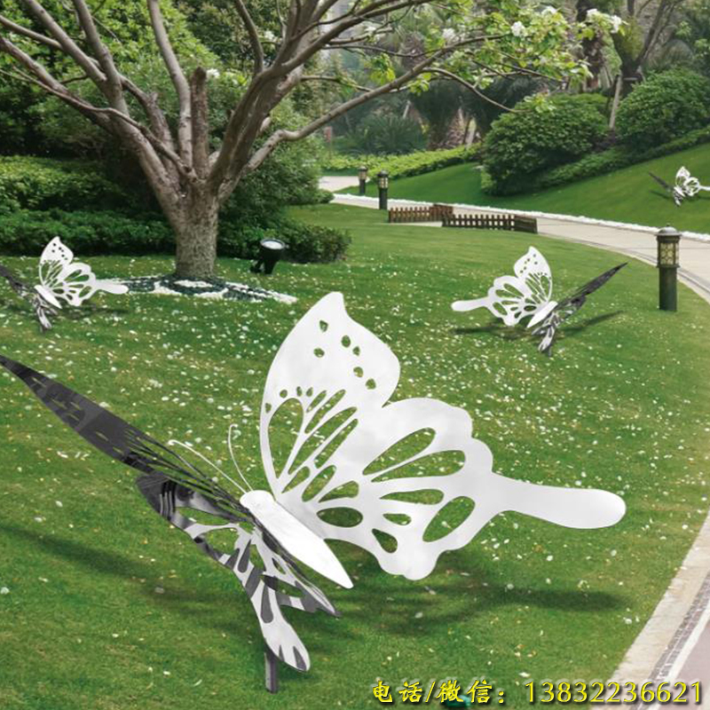 户外不锈钢雕塑仿真蝴蝶摆件公园景观昆虫摆设金属花园动物装饰品