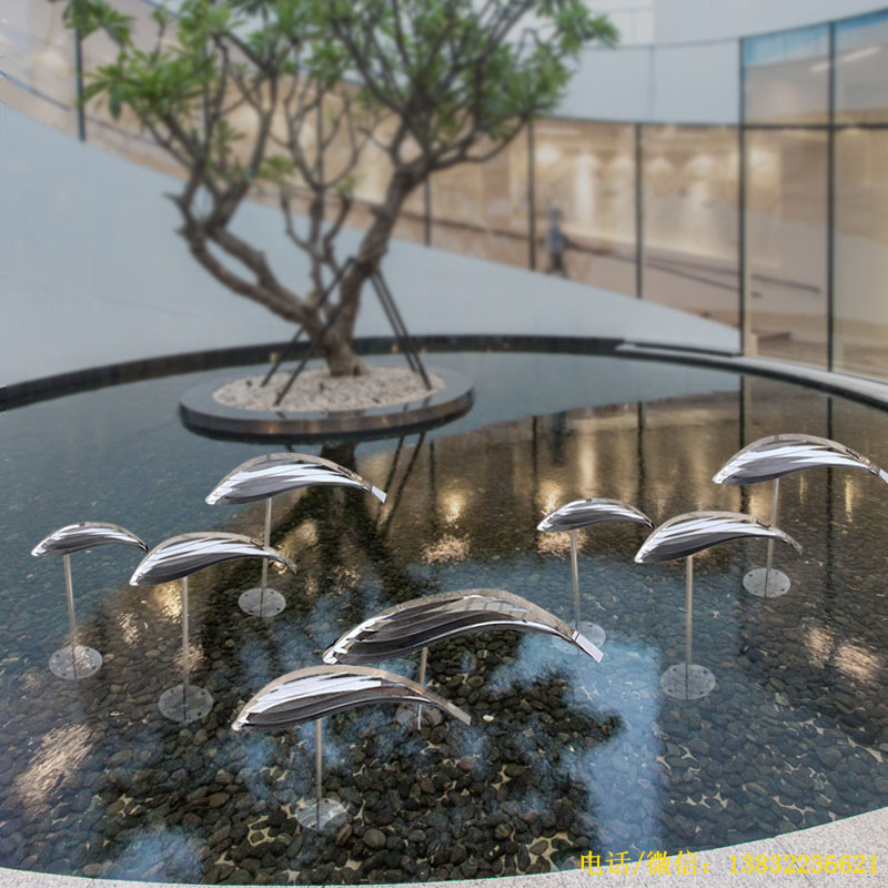 不锈钢抽象鱼室内花园庭院水池雕塑景观摆件
