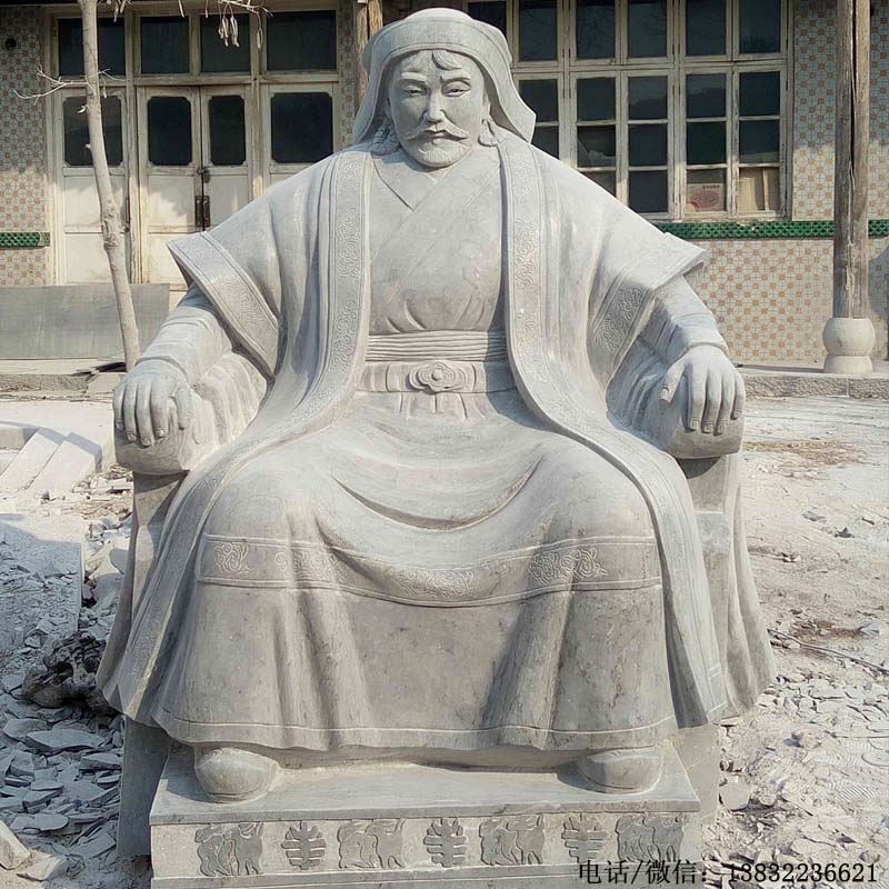 汉白玉石雕成吉思汗胸像大理石雕刻历史民族人物头像名人石雕像