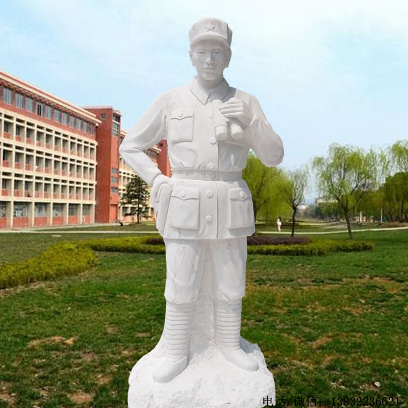 石雕八路军汉白玉革命战士大理石历史人物雕塑校园景区雕刻