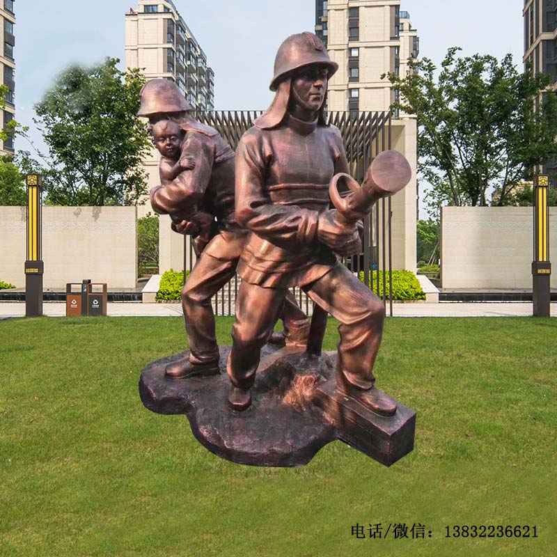 玻璃钢消防员雕塑救火仿铜消防官兵战士人物雕像定制厂家